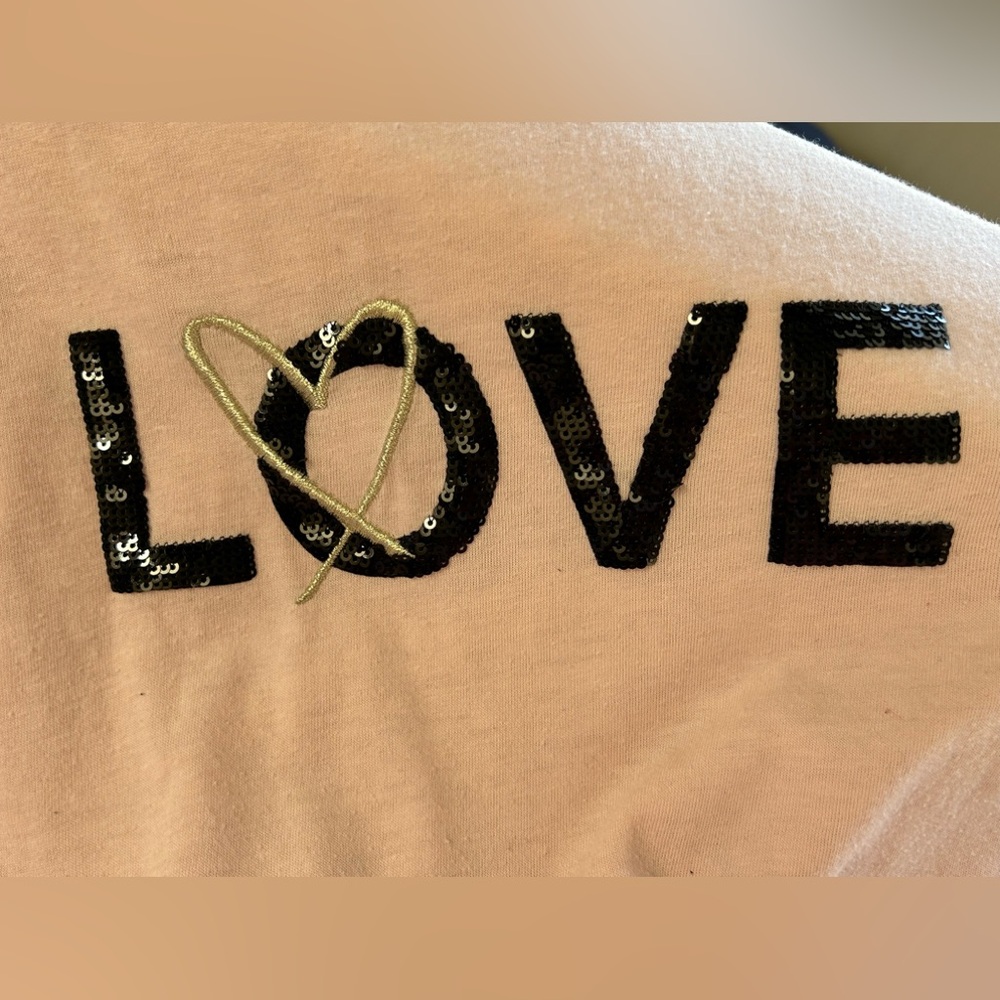Victoria’s Secret Pink Black Sequins Embellished LOVE Tee Sleep Shirt Size L - Picture 4 of 9